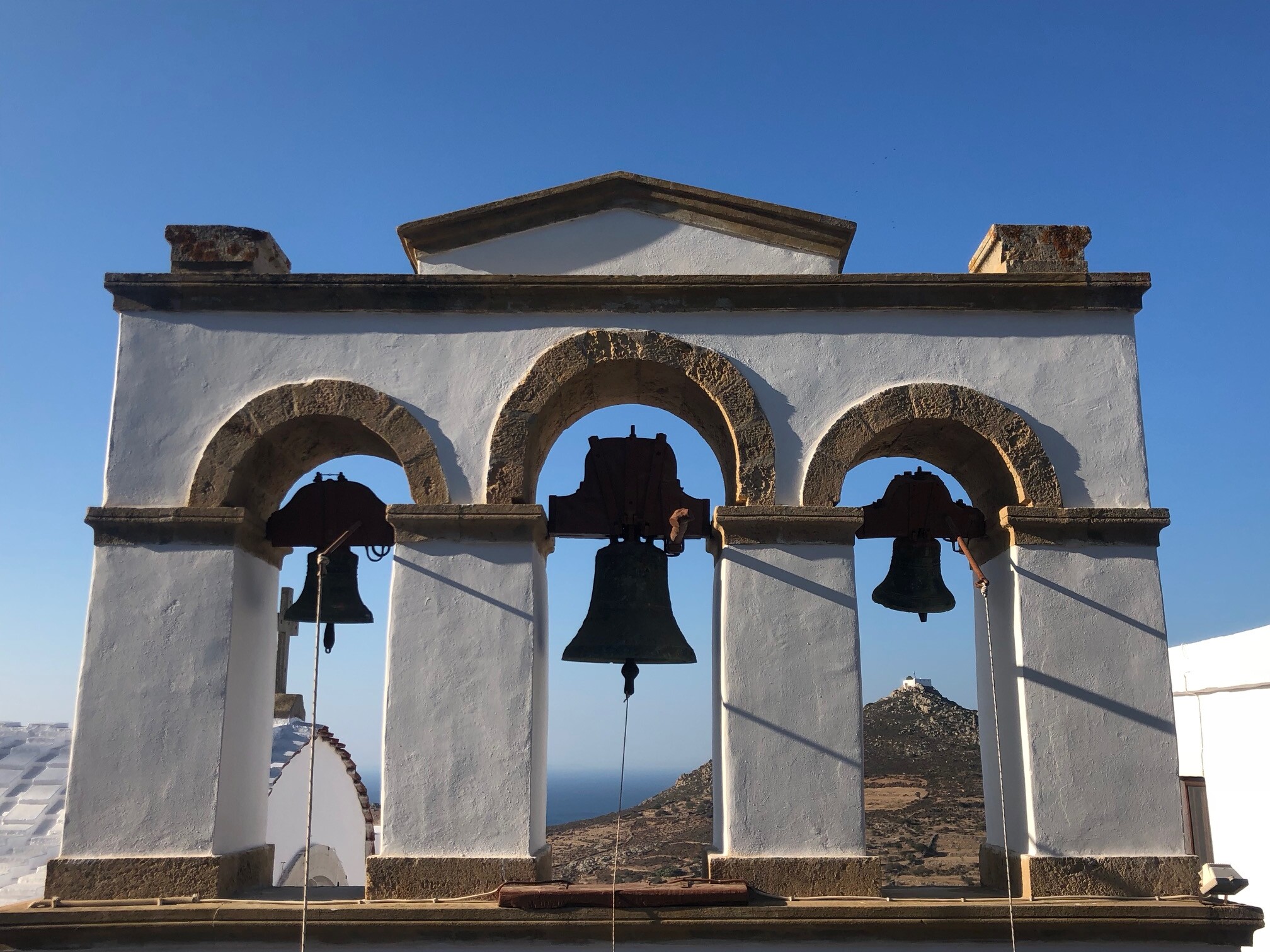 Historic bell tower of the Monastery in Patmos island