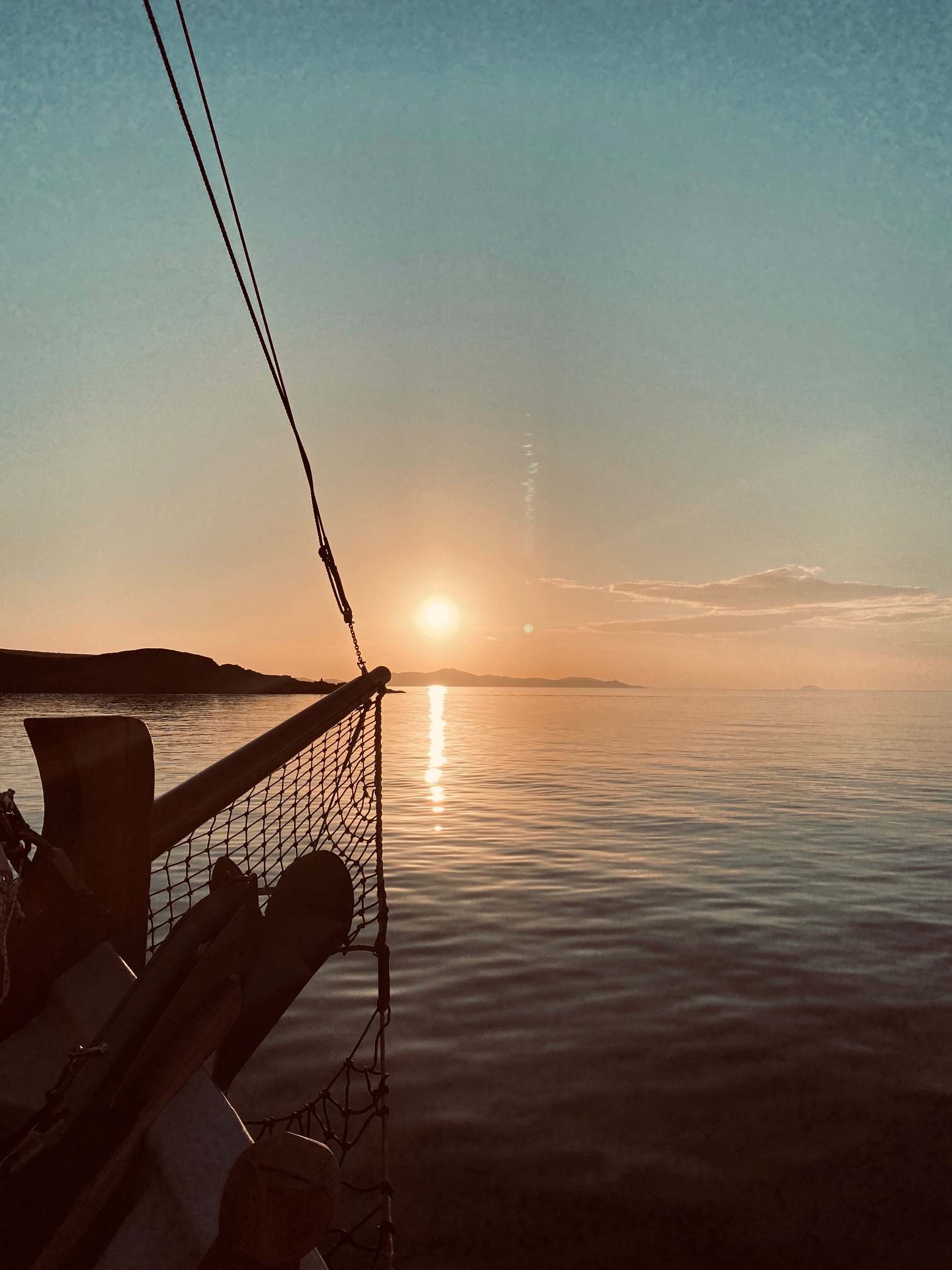 Sunset sailing view over Aegean Sea near Patmos