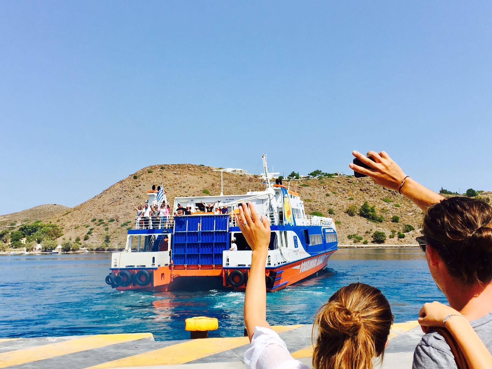 High speed catamaran Dodekanisos Seaways arriving at Patmos island – daily connection for guests of Patmosphere Luxury Escape