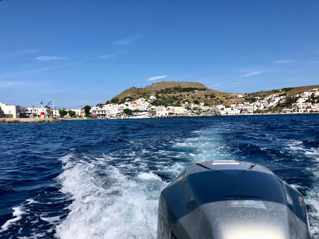 Speed boat transfer arriving at Patmos island from Kos, Leros or Samos – private luxury travel option to Patmosphere