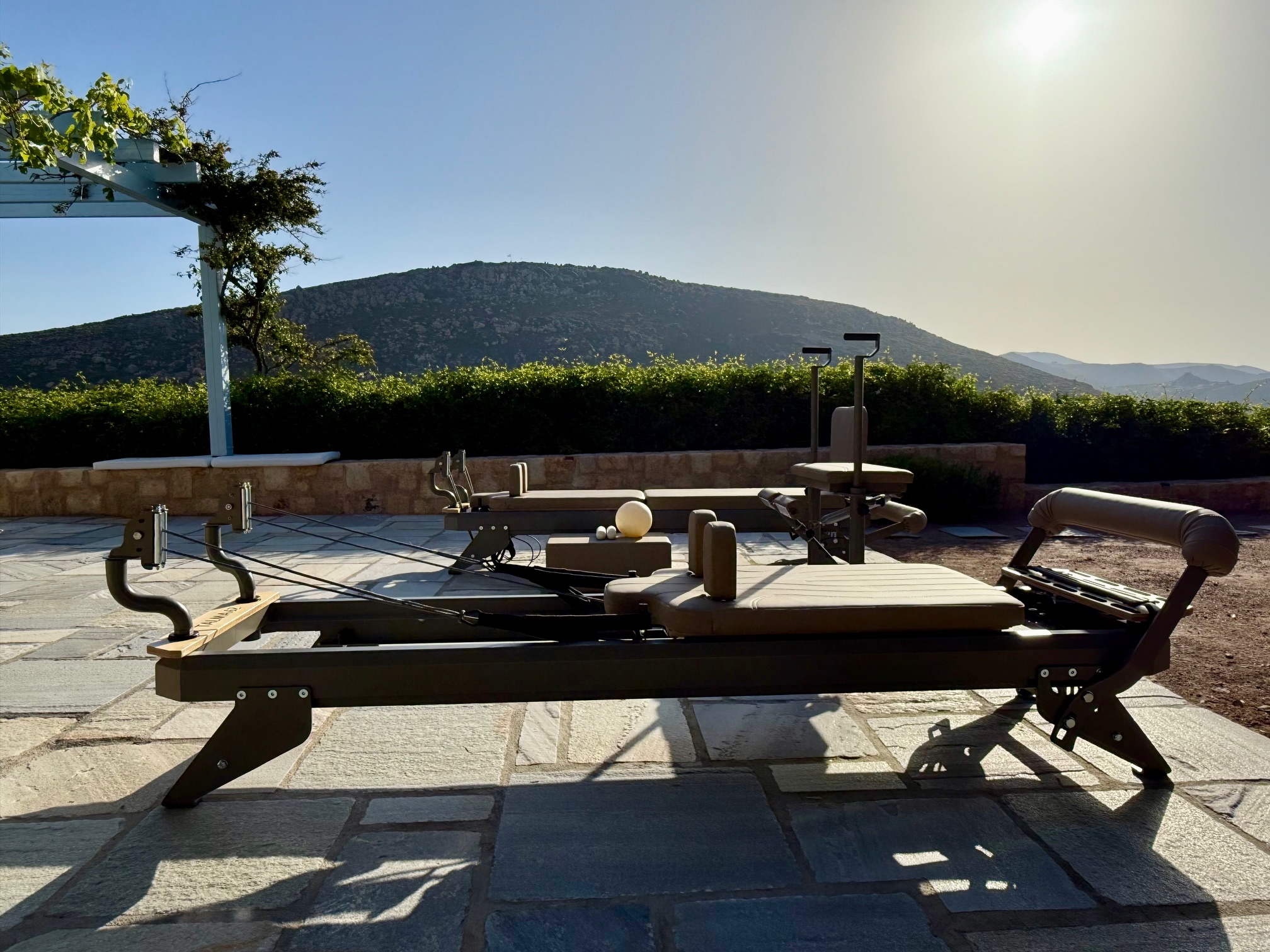 Pilates reformer on private terrace at Patmos adults-only retreat